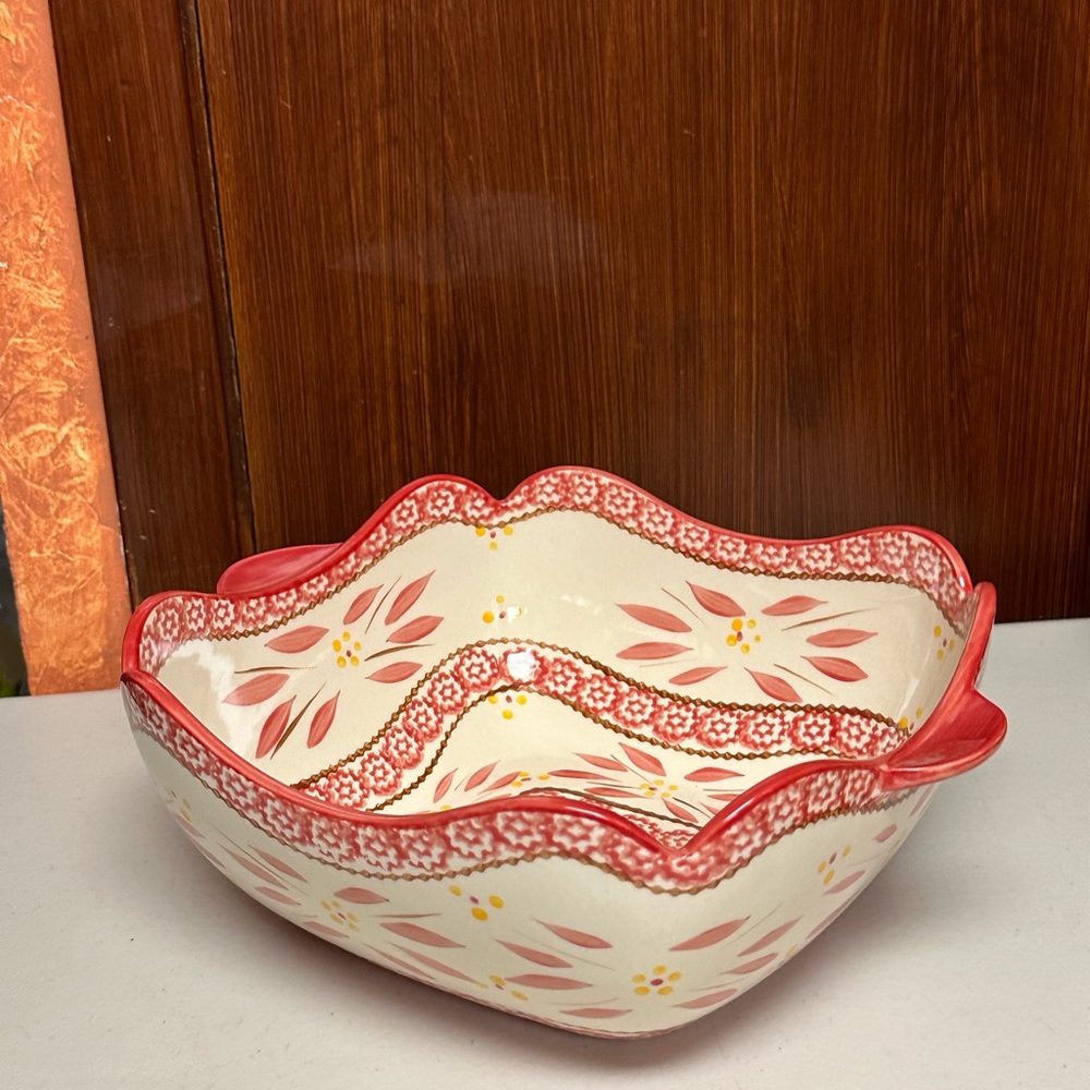 Old World Cranberry by TEMP-TATIONS Floral Ceramic Serving Bowl - Red - Picture 2 of 10